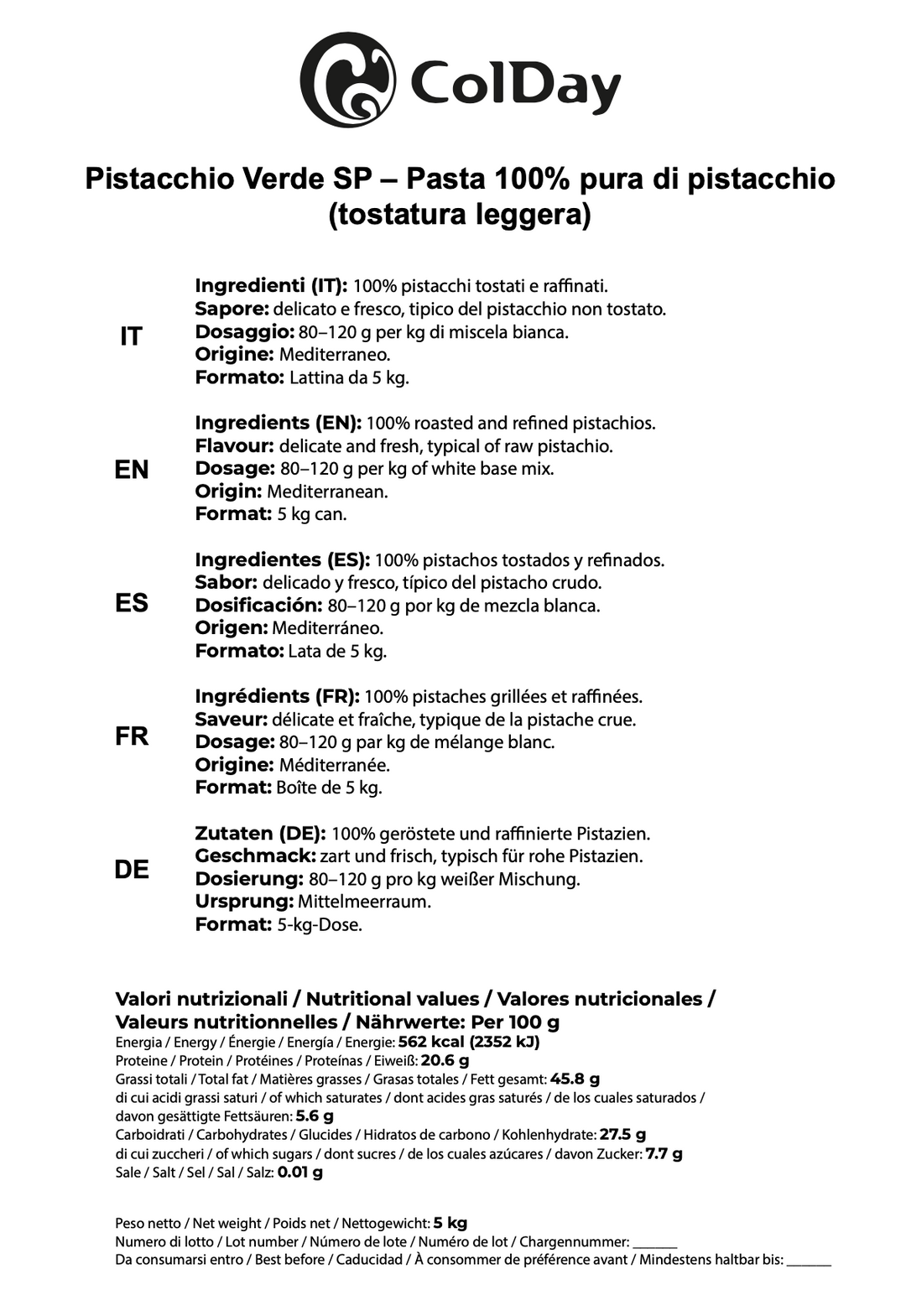 Pistacchio Verde SP – Pasta 100% pura di pistacchio