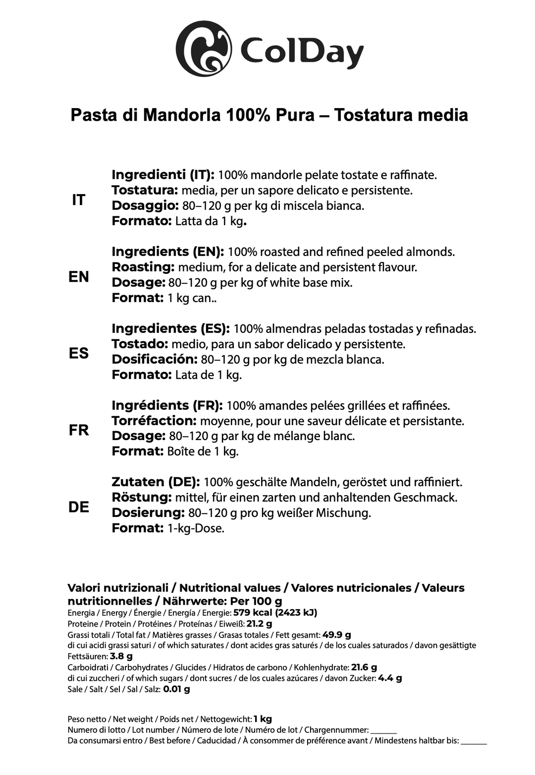 PASTA DI MANDORLA 100% PURA – TOSTATURA MEDIA